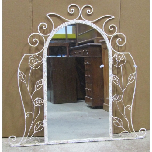 2197 - A cream painted cast metal vintage hall table with serpentine outline raised on simple shaped swept ... 