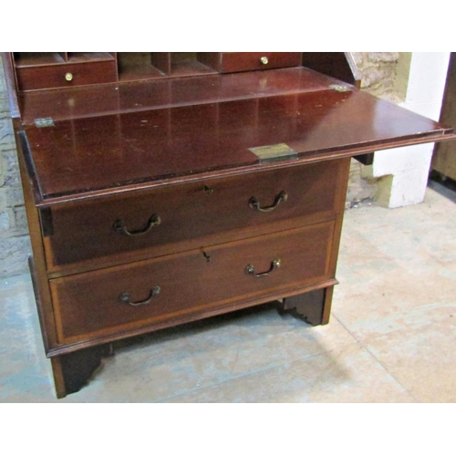 2203 - An inlaid Edwardian mahogany bureau bookcase with satinwood crossbanding, shell and further detail t... 