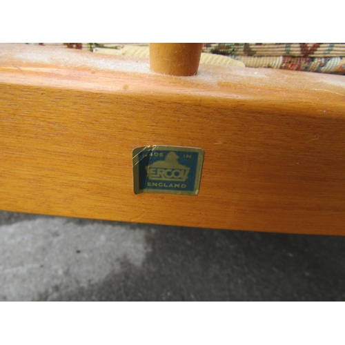 2258 - A vintage light Ercol sofa bed with shaped elm panelled back, beechwood frame with loose seat cushio... 