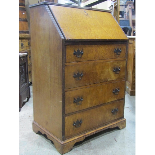 2276 - A small satinwood veneered bureau in the Georgian style with fall flap over four long graduated draw... 