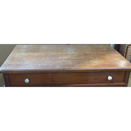 2288 - A fruitwood chest of six long graduated drawers raised on turned, tapered and fluted supports, 108 c... 