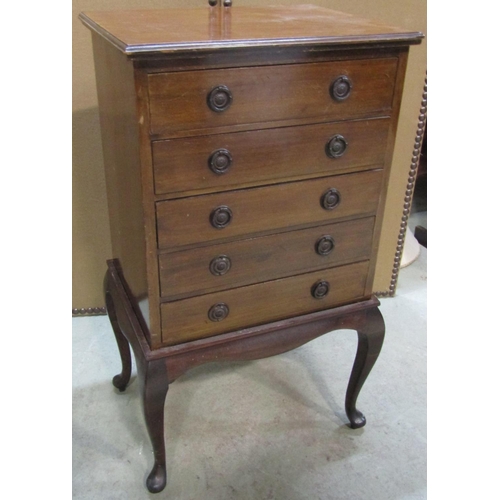 2289 - An Edwardian mahogany sheet music cabinet of five long drawers with patent fall fronts, 52 cm wide x... 