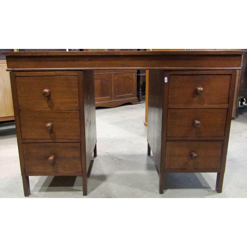 2309 - A mahogany twin pedestal writing desk with inset faux leather writing surface over six drawers, 118 ... 