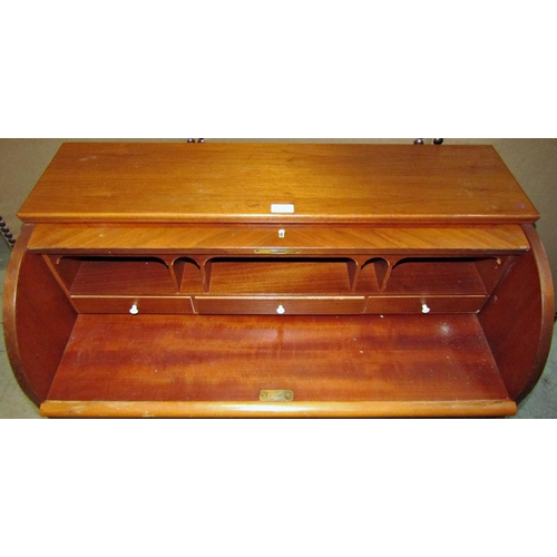 2322 - A mid 20th century walnut veneered cylinder roll top desk fitted with three long drawers raised on s... 