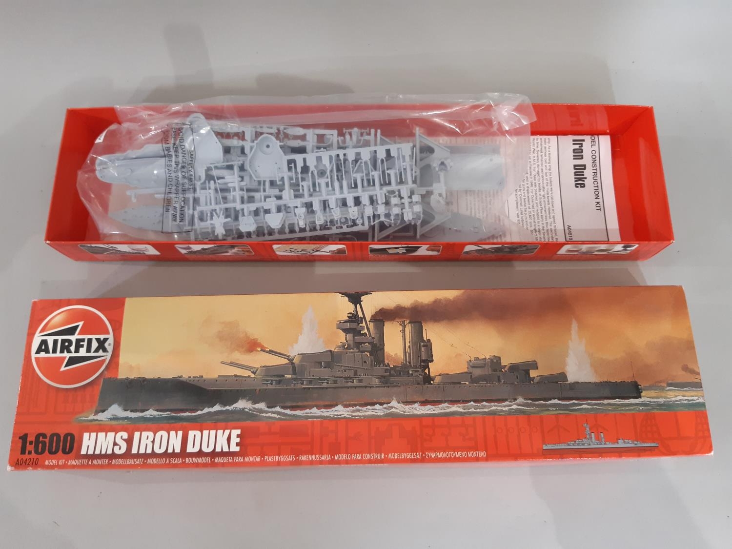 5 model kits of ships and submarines including Airfix HMS Iron Duke