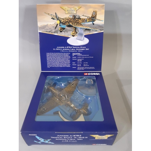 343 - 6 boxed model aircraft from Corgi World War II series including Junkers Stuka, Mustang, Hawker Hurri... 