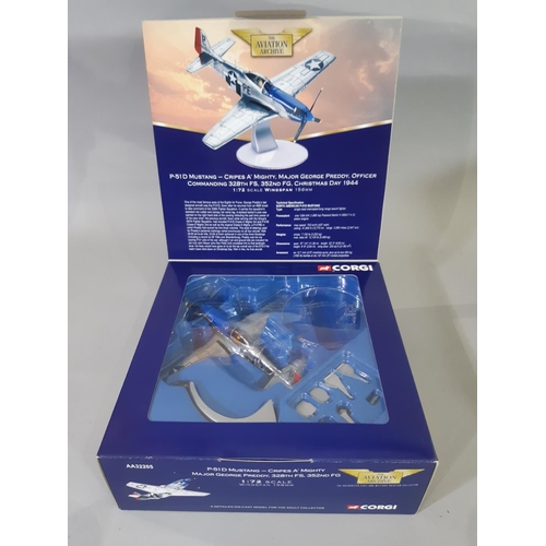 343 - 6 boxed model aircraft from Corgi World War II series including Junkers Stuka, Mustang, Hawker Hurri... 