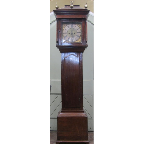 2632 - A Georgian oak countrymade longcase clock with square brass dial and silvered chapter ring, with eig... 