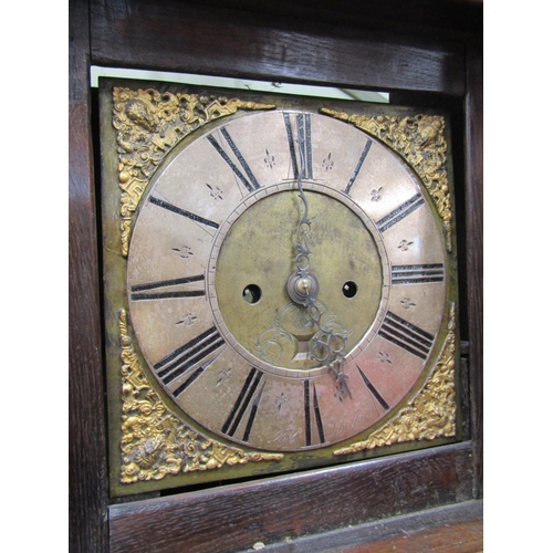 2632 - A Georgian oak countrymade longcase clock with square brass dial and silvered chapter ring, with eig... 