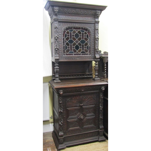 2641 - 19th century oak pier cabinet, lower section enclosed by a panelled door and drawer, upper section w... 