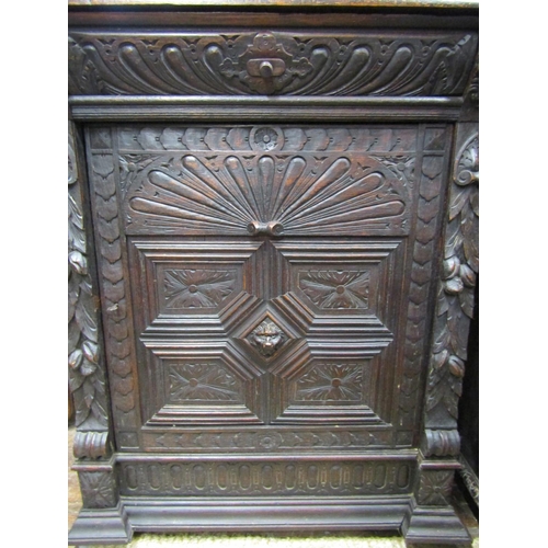 2641 - 19th century oak pier cabinet, lower section enclosed by a panelled door and drawer, upper section w... 