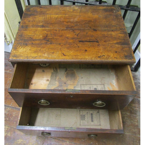 2649 - Small Georgian mahogany and pine chest of two drawers with brass ring handles, 61cm wide x 70cm high