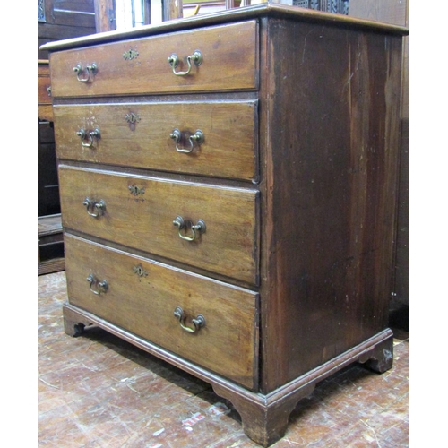 2667 - Small Georgian countrymade fruitwood chest of four long graduated drawers on bracket supports, 80cm ... 