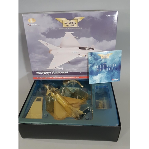 345 - 4 boxed Corgi model aircraft comprising 3 from 'Military Power' series Eurofighter Tycoon F2, Hawker... 