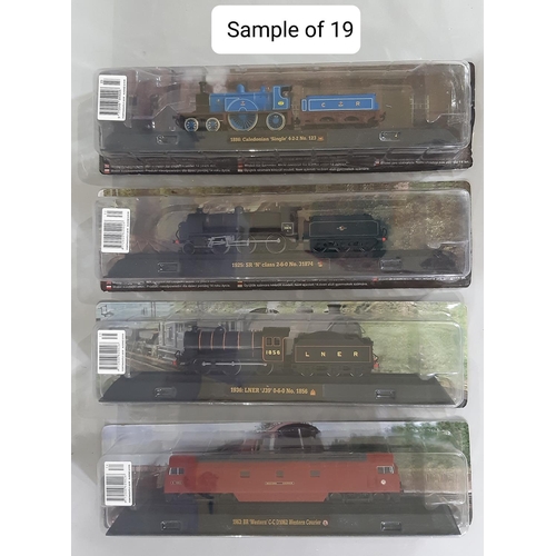 348 - 19 static model locomotives in original display bubble packs by Amer covering timeline from 1829 (St... 