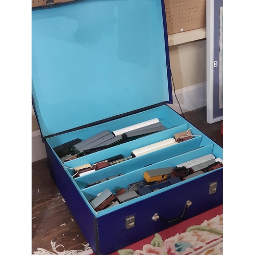 349 - A large storage trunk containing 2 layers of vintage railway modelling goods, includes: top layer- 4... 