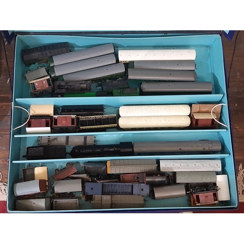 349 - A large storage trunk containing 2 layers of vintage railway modelling goods, includes: top layer- 4... 