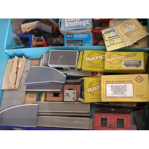 349 - A large storage trunk containing 2 layers of vintage railway modelling goods, includes: top layer- 4... 