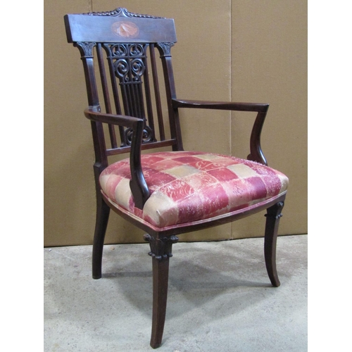 2353 - An Edwardian mahogany open elbow chair in the Georgian style, with pierced and scrolled splat and in... 