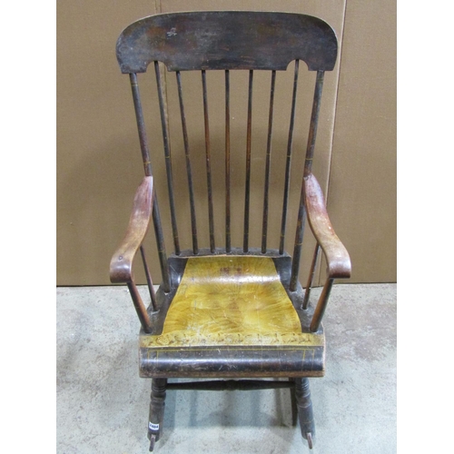 2404 - A Boston style rocking chair with slender stick back, scrolled arms and seat and original painted wi... 