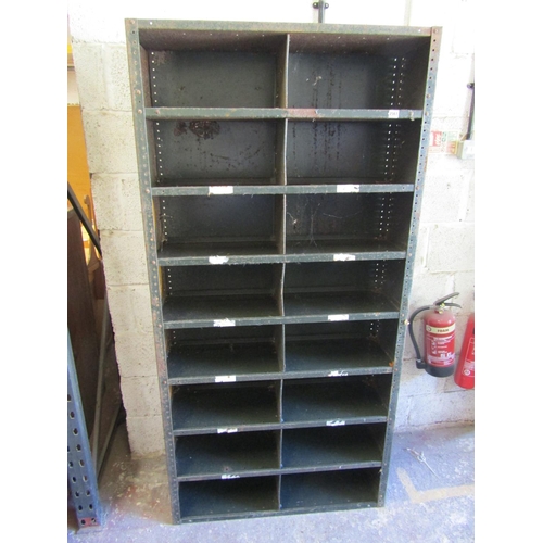 2561 - An industrial steel set of shelving, eight tiers and central division, 185cm x 92cm