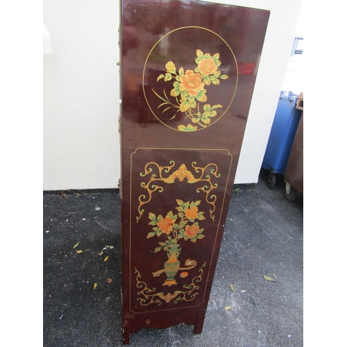 2578 - A Chinese lacquered hanging cupboard enclosed by two panelled doors, with overlay repeating gold det... 