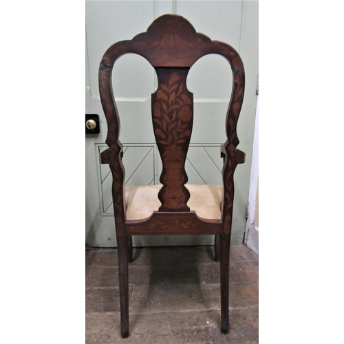 2660 - 19th century Dutch floral marquetry elbow chair, the splat with armorial detail, with drop-in seat a... 