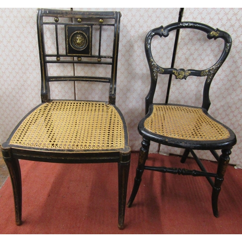 2668 - A Regency ebonised side chair with gilt detail, central splat with lion mask, cane work seat, togeth... 