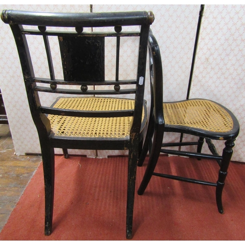 2668 - A Regency ebonised side chair with gilt detail, central splat with lion mask, cane work seat, togeth... 