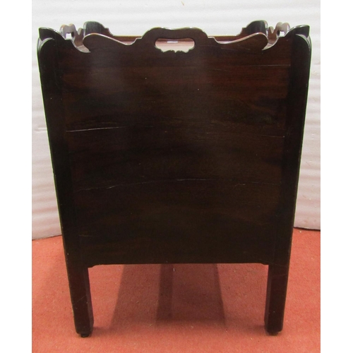 2702 - A Georgian mahogany tray top commode, with two doors and drawer, with a shaped and pierced galleried... 