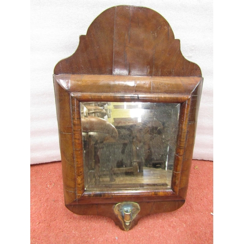 2722 - Early walnut veneered cushion moulded framed mirror with brass peg (lacking sconce) 42cm high x 24cm... 