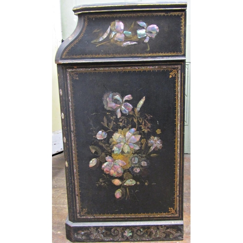 2677 - Mid-19th century lacquered dressing table with rising top, two drawers and a cupboard, with hand pai... 