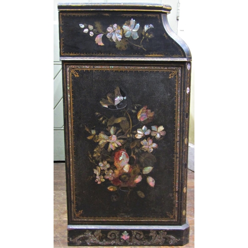 2677 - Mid-19th century lacquered dressing table with rising top, two drawers and a cupboard, with hand pai... 