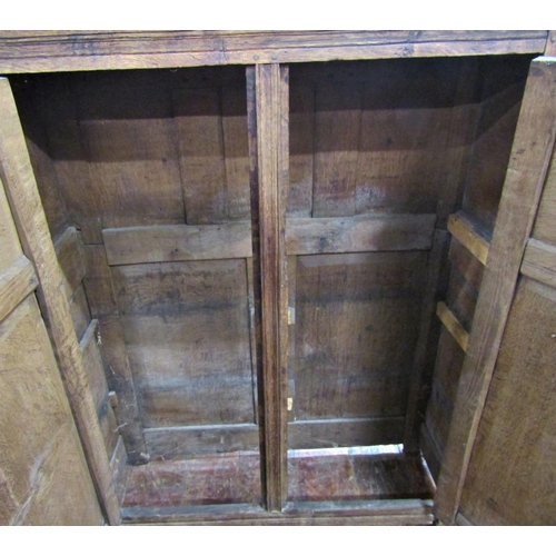 2680 - 18th century oak side cupboard with carved and panelled doors, with butterfly hinges, 100cm x 30cm d... 