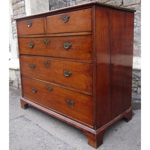 2684 - A Georgian walnut chest of three long and two short drawers on bracket supports, 98cm wide x 89cm hi... 