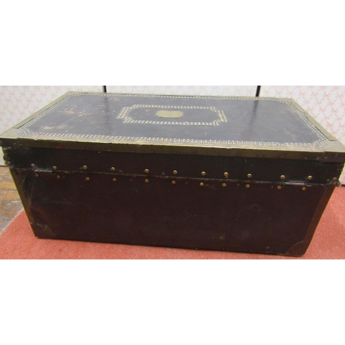 2697 - A Georgian camphor wood travelling chest overlaid in leather with brass borders and stud work detail... 