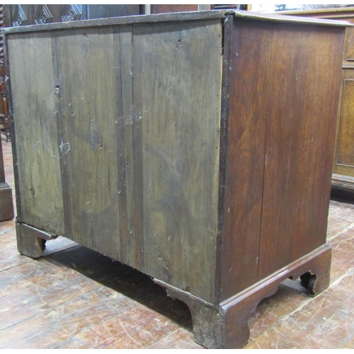 2709 - Georgian oak chest of three long and two short drawers with original brass work, 96cm wide