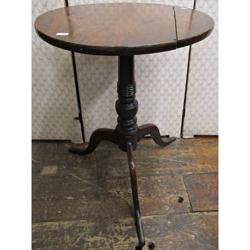 2712 - 18th century countrymade occasional table, the top in rippled ash, with fruitwood column and tripod ... 