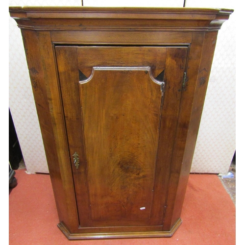 2726 - Georgian walnut hanging corner cupboard enclosed by a single panelled door and fitted shelves, 114cm... 