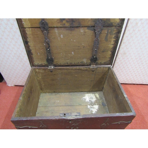 2729 - An early oak and iron bound strong box with carrying handles, 64cm wide x 43cm deep x 33cm high