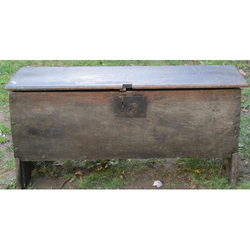 2743 - Early boarded coffer with steel lock plate, 106cm long x 32cm deep x 50cm high