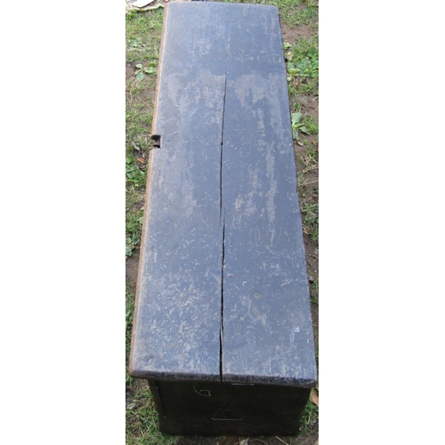 2743 - Early boarded coffer with steel lock plate, 106cm long x 32cm deep x 50cm high