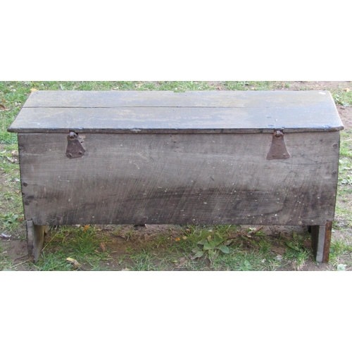 2743 - Early boarded coffer with steel lock plate, 106cm long x 32cm deep x 50cm high