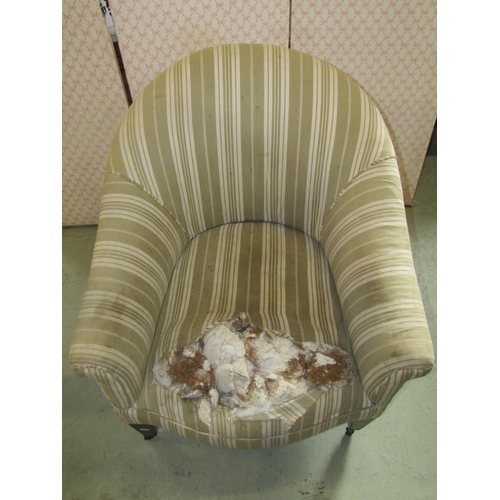 2350 - An Edwardian drawing room chair with upholstered finish, horseshoe shaped back, rolled arms (for re-... 