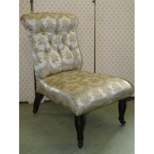 2381 - An Edwardian walnut nursing or bedroom chair with repeating floral pattern upholstered seat and butt... 