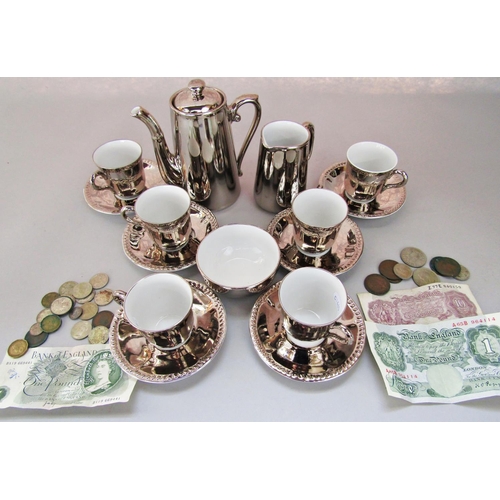 1097 - A Royal Worcester porcelain dark silver lustre coffee service, together with a small amount of Engli... 