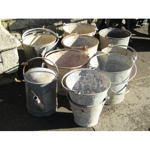 2159 - One lot of vintage galvanised buckets, pails and a watering can