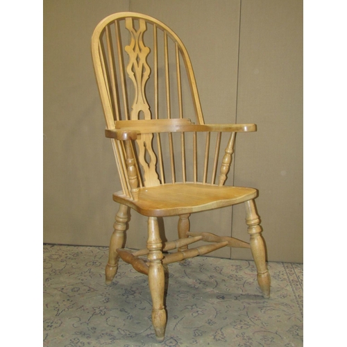 2421 - A modern Windsor beechwood hoop and stick back elbow chair together with a vintage oak sewing/work b... 