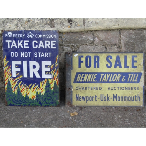 2490 - A vintage rectangular enamel sign Forestry Commission, Take Care Do Not Start Fire, 53 cm x 38 cm, t... 