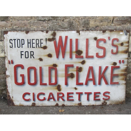 2492 - A vintage rectangular enamel sign advertising Wills' Gold Flake cigarettes, 122 cm x 76 cm (af)